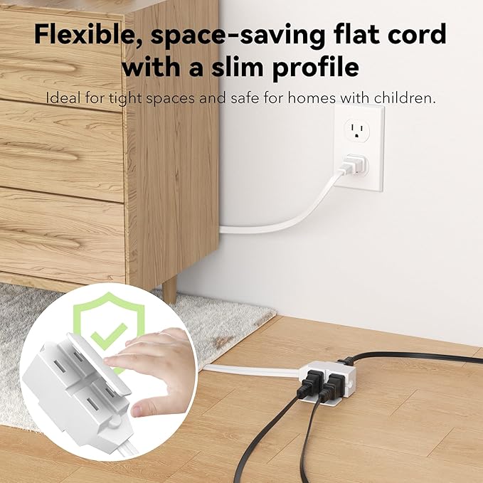 BN-LINK 6 ft 3 Outlet Indoor Extension Cord 16/2 SPT-2, 2 Pack White, 2 Prong Polarized Plug, Household Power Cord for Home, Office, and Holiday Decorations