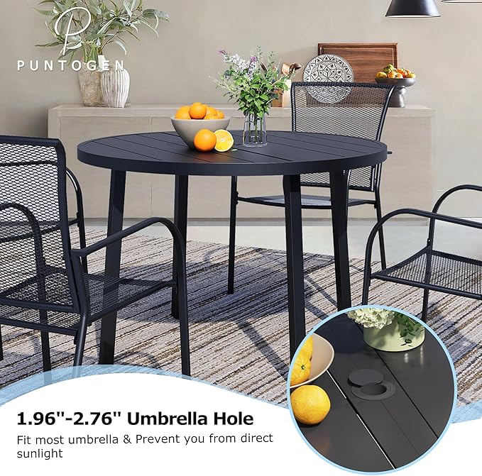 5 Piece Outdoor Dining Set, Patio Dining Set for 4, 42" Black Round Table with 4 All Weather Mesh Outdoor Dining Chairs for Lawn, Garden, Porch