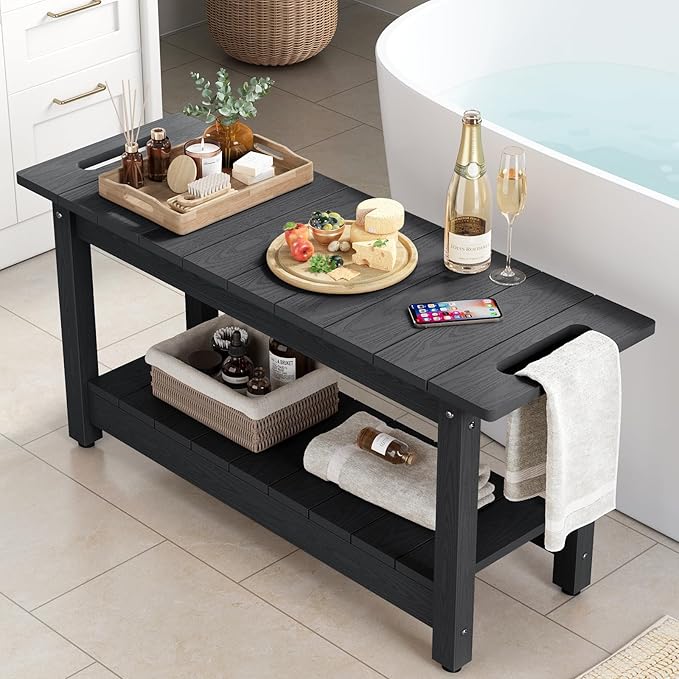 Stoog 30" Shower Bench, Waterproof HIPS Shower Stools with 400 lbs Weight Capacity, Shower Chair for Inside Shower, Non-Slip, Black