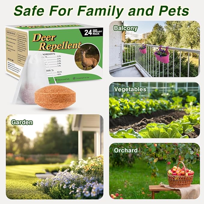 24 Pack Deer Repellent, Rabbit Repellent Outdoor Deer and Rabbit Deterrent for Plants Flower Vegetable Tree, Deer Rabbit Repeller Keep Deer Rabbit Out of Lawn Garden
