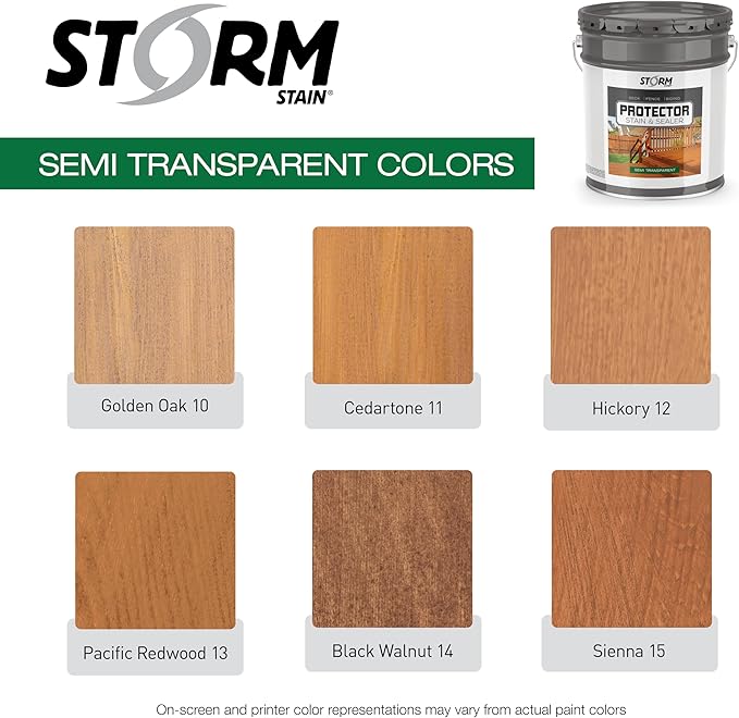 Storm Stain Protector - Golden Oak, 5 Gallons, Protects Outdoor Wood from Water & UV Rays, Siding, Fence & Deck Stain and Sealer, Outdoor Wood Stain and Sealer
