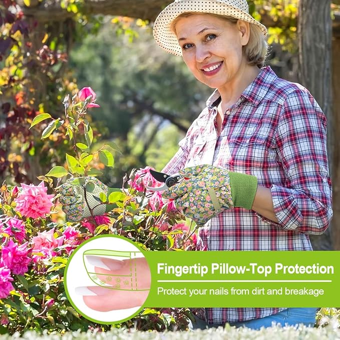 Ainiv Floral Gardening Gloves for Women/Ladies, Non-Slip Garden Work Gloves,Breathable Yard Work Glove Light Working Gloves