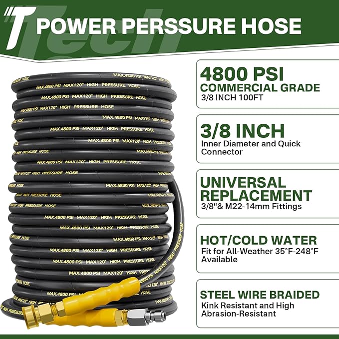 5000PSI Pressure Washer Gun and Hose Kit, 50FT Kink Resistant Steel Braided Power Washer Hose with 3/8" Swivel Quick Connector and M22 14mm Adapters Replacement/30 Extension Washer Wand