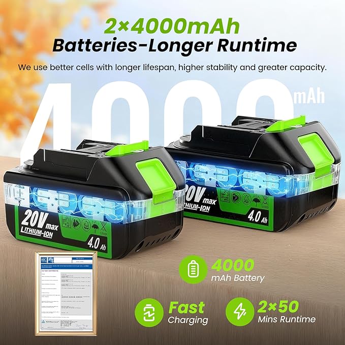 Leaf Blower Cordless 650CFM/170MPH with 2×4000mAh Batteries and Charger, PATOOLIO 5 Speed Mode Cordless Blower Handheld for Patio, Lawn Care, Snow Blowing, Leaves Blowing