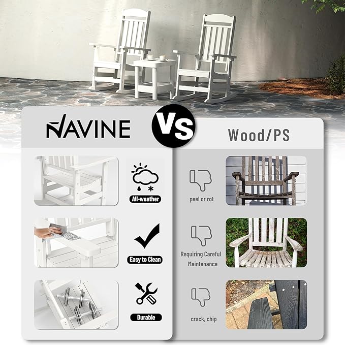 Outdoor Rocking Chairs Set of 8, Oversized High Back Patio Rocking Chairs, All Weather Porch Rocking Chairs for Outside. White