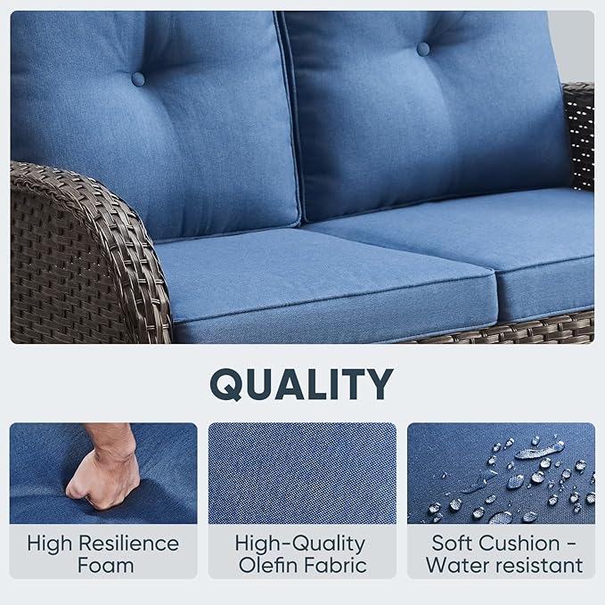 Belord 5 Piece Outdoor Patio Furniture Set with Deep Seating Swivel Rocker Chairs Loveseat and Rattan Coffee Table Outdoor Conversation Sets for Deck Backyard Poolside