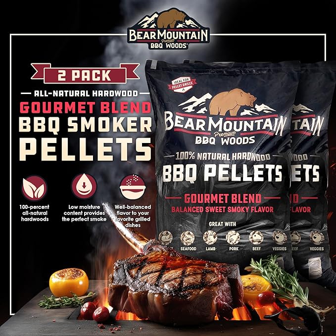 Bear Mountain 2 Pack BBQ Pellets, All Natural Low Moisture Hardwood, 40 Pound