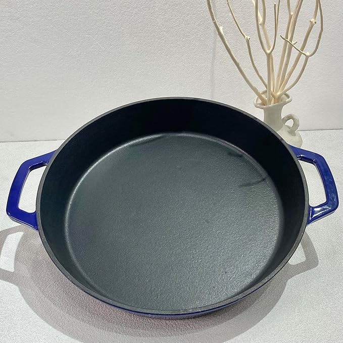 Commercial Grade, Cast Iron Enameled Cookware (Blue, Skillet 17“)