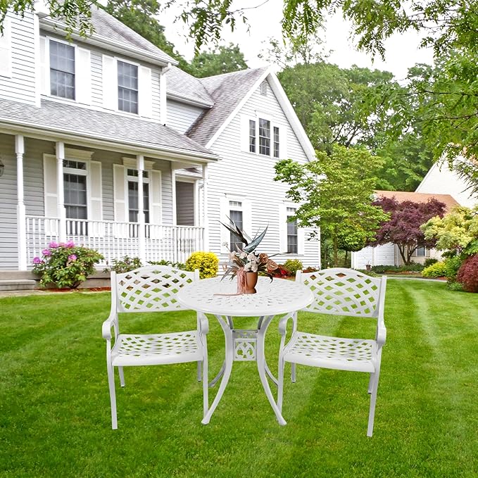 Cast Aluminum Patio Chairs Set of 2, Outdoor Dining Chairs, All-Weather Metal Patio Chairs, Patio Bistro Chairs with Armrest for Garden Backyard Porch Balcony Lawn Pool