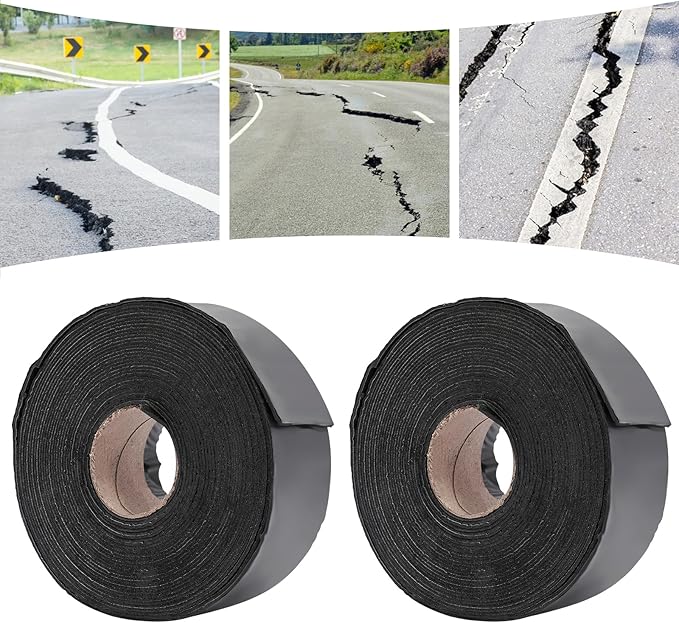 2 Rolls Asphalt Crack Filler, 3.15 X 590.55in Self-Adhesive Asphalt Tape, Set of 2 Asphalts Repair Patch for Driveway Parking Lot Roof Cement Road Joint, 2.5mm Thick, 49.2 Feet Each Roll