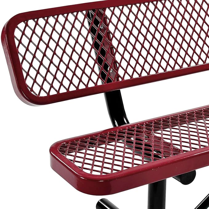 Global Industrial 6'L Heavy Duty Expanded Metal Mesh Bench with Backrest with Steel Frame, Portable Outdoor Bench, 1000 lbs Capacity, Red, 72" L x 24" W x 33" H