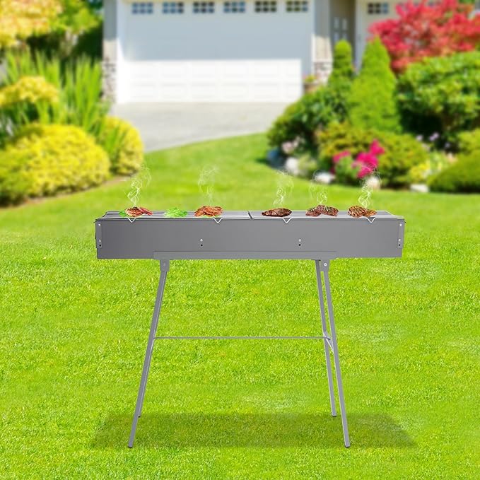 Barbecue Grill Foldable Portable Barbecue Grill, Zinc-iron Alloy 39.3 * 7in Adjustable Air Door 88LBS Load, Foldable Stand
