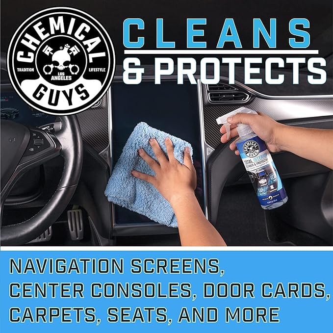 Chemical Guys Total Interior Cleaner and Protectant, 16 Fl Oz + 3 Pack of Microfiber Towels (Safe for Cars, Trucks, SUVs, Jeeps, Motorcycles, RVs & More)