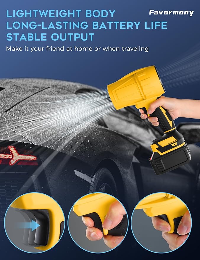 Cordless Leaf Blower, 600,000 RPM Electric Handheld Turbo Jet Blower with 2×4.0Ah Batteries and Charger for 40 Minutes Use, Portable and Lightweight for Lawn Care, Patio, Yard, Deck Cleaning (Yellow)
