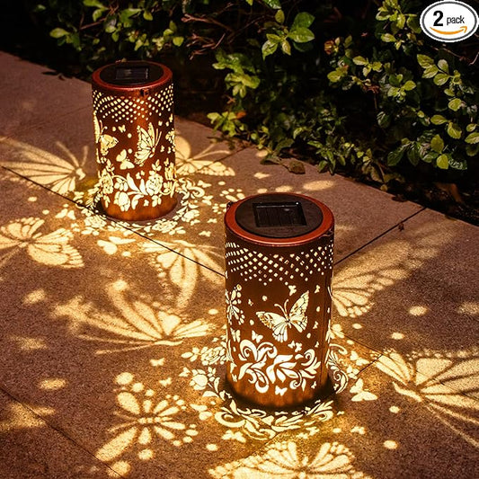 Christmas Gifts for Women, 2 Pack Butterfly Birthday Gifts for Women Mom Grandma Solar Lanterns Outdoor Waterproof Garden Decor Hanging LED Decorative Light for Patio Yard Lawn Gardening Gifts