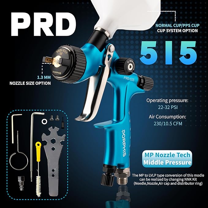 Automotive Refinishing Spray Gun PRD-515 Middle Pressure 1.3mm Nozzle Paint Spray Gun, Blue