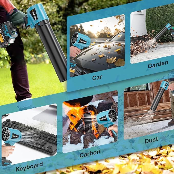 Leaf Blower Cordless - 780CFM 895MPH Handheld Blower, 600,000 RPM Brushless Electric Blower, Lightweight, 3 Speeds, 1x6.0Ah Battery & Charger for Yard/Lawn/Car