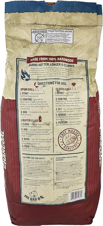 8 LB. All Natural Hardwood Lump Charcoal by Mr. Bar-B-Q - Premium Natural Charcoal for Grilling, BBQ, Smoking, Kamado & Kettle Grills - Burns Hotter & Longer - Smoky Flavor, Low Ash & Easy to Light