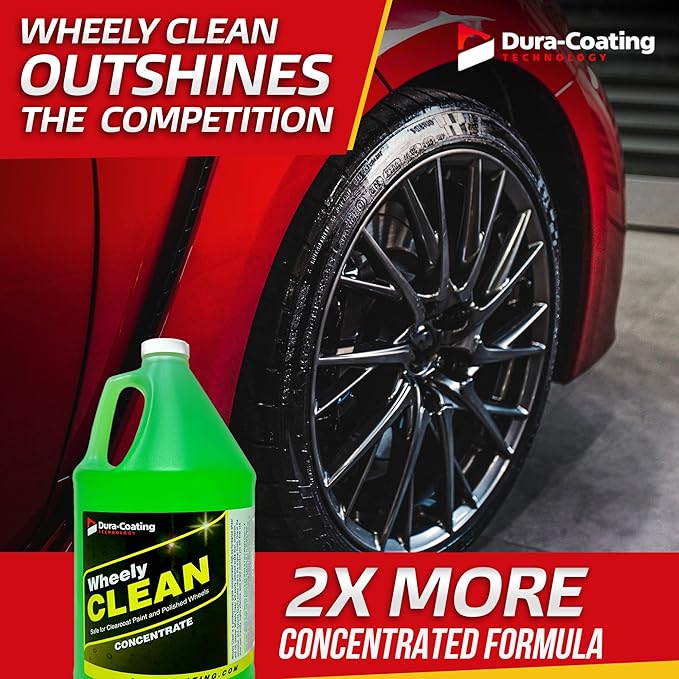 DURA-COATING TECHNOLOGY Wheely Clean Concentrate - Good for Chrome Wheel Cleaner, Clear-Coated, or Aluminum Wheel Cleaner - Professional Tire Shine & Rim Cleaner Spray - Car Care Solution - 1 Gallon