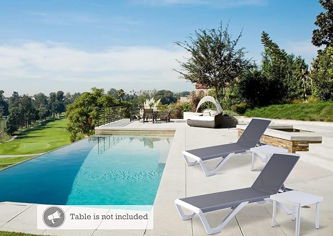 Kozyard Patio Chaise Lounge Chair - Full Flat Alumium & Resin Legs, Outdoor Reclining Adjustable Chair for Sunbathing, Patio, Beach, Lounge Without Table (Gray Textilene Without Table)