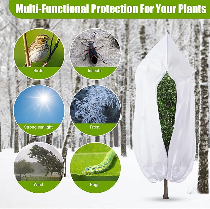 4 Pack Plant Covers Freeze Protection for Winter, Plant Protectors from Animals, Winter Plant Cover with Zipper Drawstring Frost Cloths for Outdoor Plants Shrub Bush Fruit Tree (23.6" x 31.5",White)