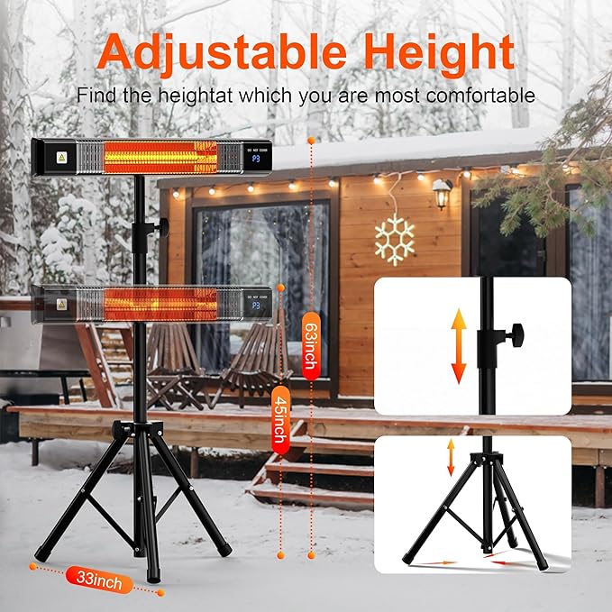 1500W Patio Heater,Outdoor Heater,with Remote, 24H Timer,3 Heat Levels,Waterproof,Overheat Protection,Wall Mounted/Tripod Electric Infrared Heaters for Garage, Backyard,Basement, Balcony,Porch