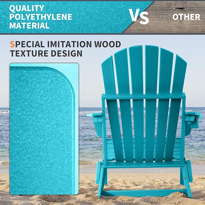 FUNBERRY Folding Adirondack Chair Set of 2, HDPE All Weather Fire Pit Chairs with Cup Holder for Outdoor