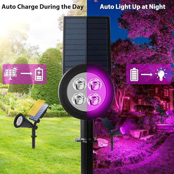 T-SUN LED Solar Spotlights, Waterproof Outdoor Security Landscape Lights, Auto ON/Off Solar Lights 180 Angle Adjustable for Tree, Patio, Yard, Garden, Driveway, Stairs, Pool Area(Purple-4 Pack)