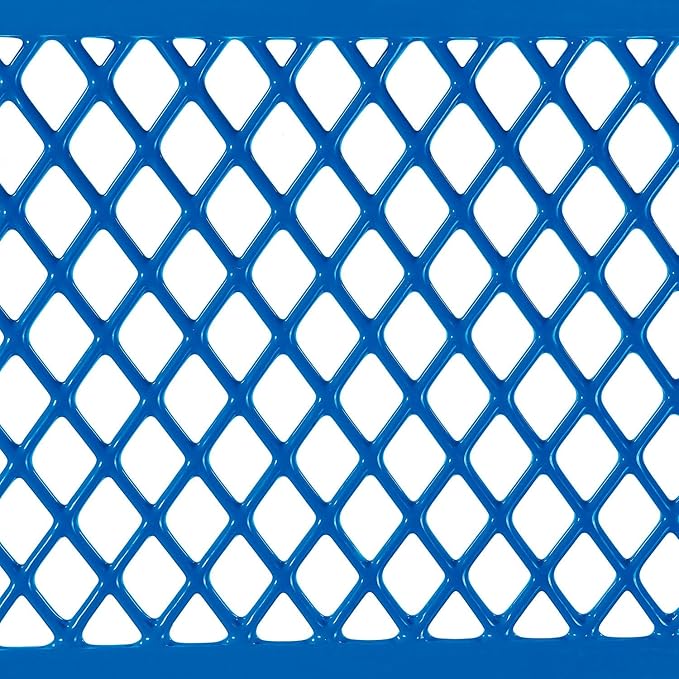 Global Industrial 8'L Heavy Duty Expanded Metal Mesh Bench with Backrest with Steel Frame, Portable Outdoor Bench, 1000 lbs Capacity, Blue, 96" L x 24" W x 33" H