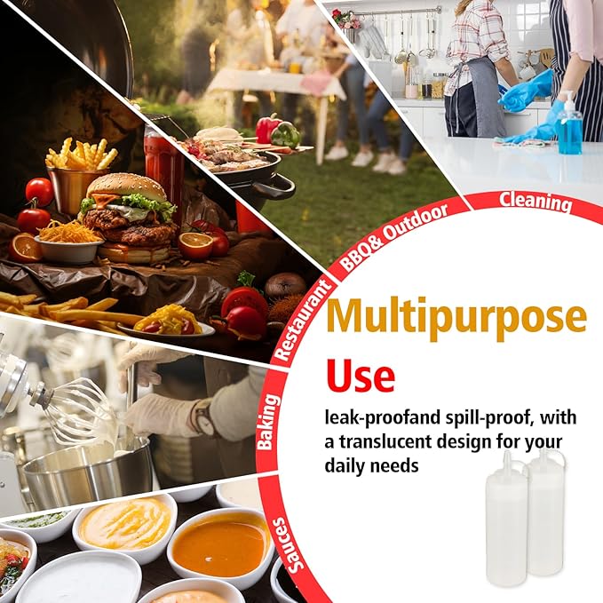Squeeze Bottles for Sauces,Leak-Proof Condiment Dispenser, BPA-Free Kitchen Restaurant Squeeze Bottle Set with Wide Mouth for Ketchup, Mustard,Syrup,Dressings (White, 2Pack-12oz(300ml))