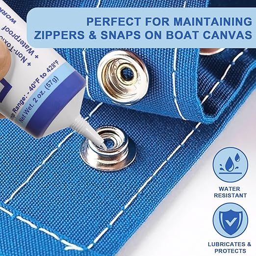 Zipper Lubricant for Plastic and Metal, Zipper Ease Lube Silicone Grease for Boat Canvas Cooler Bags Clothes Dresses with PTFE Marine Grade 2 Oz