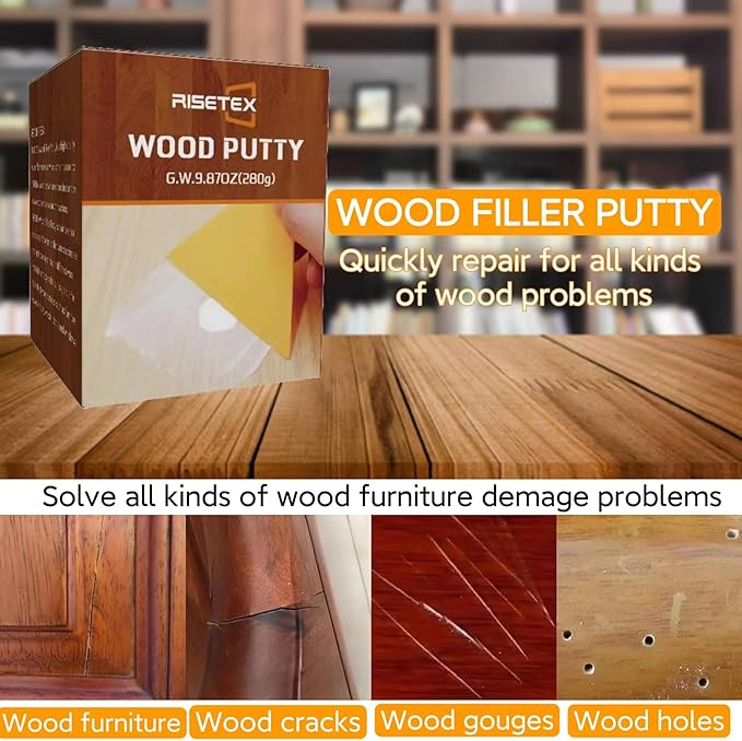 Wood Putty，Wood Filler，Wooden Putty Stainable，17.64 Ounce Walnut Repair Kit Paintable for Quickly Repair Any Breaks，Cracks，Chips，Defects in Wooden Furniture,Easy to Use and Sand