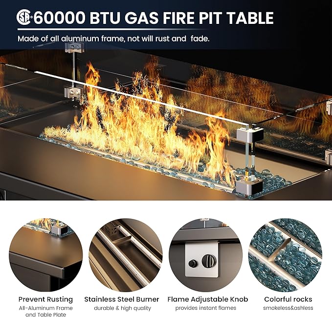 Amopatio Patio Furniture with Fire Pit, 6 Pcs Aluminum Outdoor Sectional Metal Patio Sofa Sets with Aluminum Fire Pit Table for Backyard,White(Included Waterproof Covers)