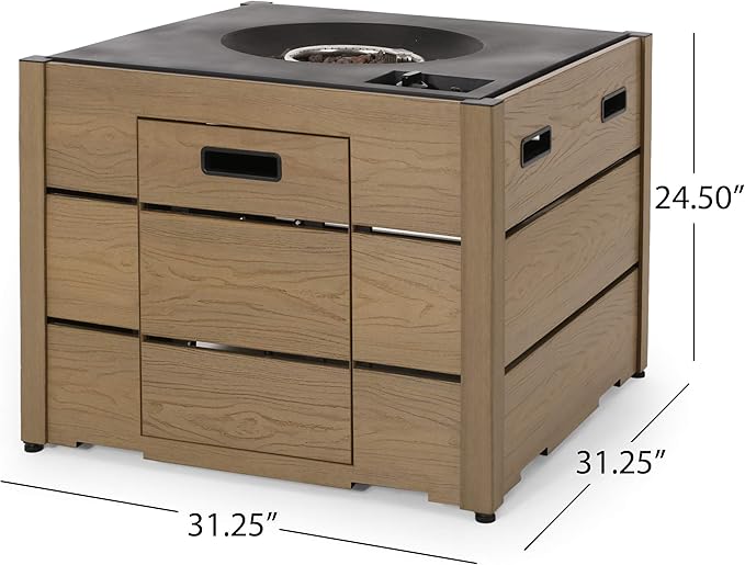 Propane Fire Pit Table, 31.25" WPC Base Firepits for Outside, Square Gas Fire Pit for Outside Patio, Propane Fire Table for Deck, Pool, 40,000BTU, Tank Inside, Tank Not Included, Brown