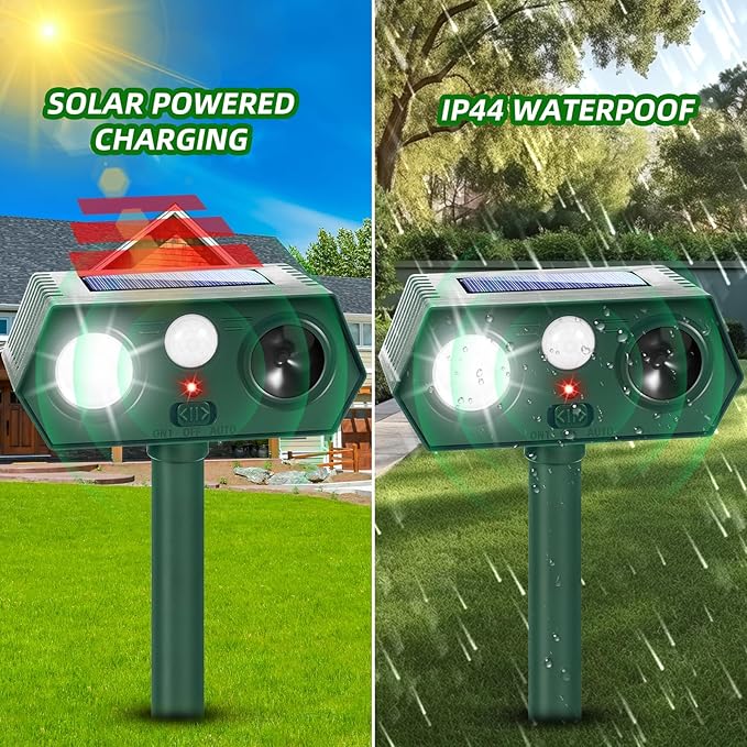 4Pack Solar Ultrasonic Animal Repellent,Waterproof Deer Repellent Devices with Motion Detection,2025 Cat Repellent Outdoor Squirrel Skunk Rabbit Dog Raccoon Bird Deterrents Animal Repeller for Yard
