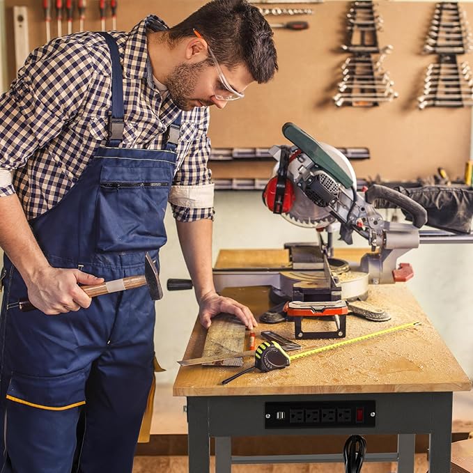 48 "Workbench with Power Outlet,Two Activity Pegboard,Heavy Duty 2000 LBS Load Capacity Hardwood Workbench Suitable for Workshop, Office, Garage, Home