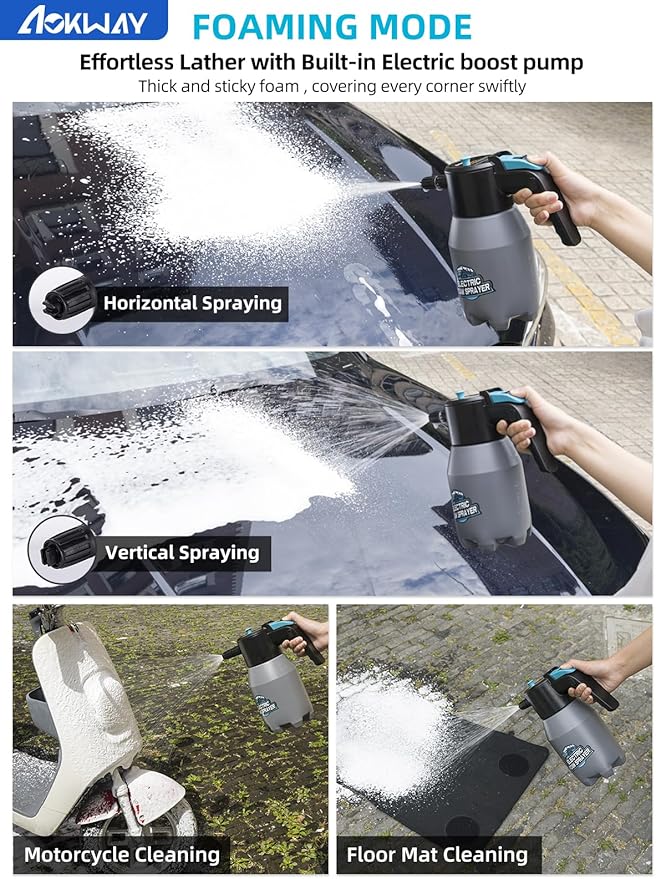 aokway Electric Foam Sprayer Car Wash, Car Soap Foam Sprayer, Battery Powered Foaming Pump Sprayer for Cleaning Car Detailing Portable Cordless Handheld Foam Cannon