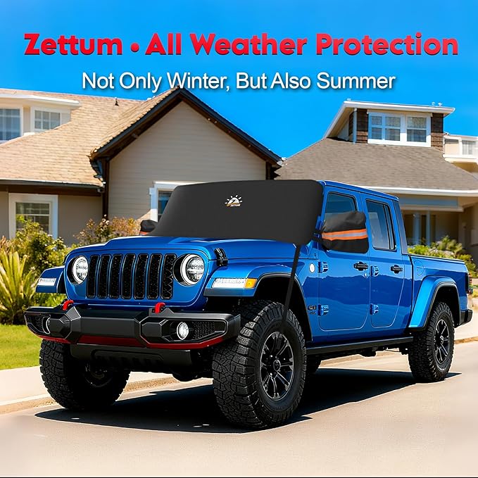 Zettum Car Windshield Snow Cover for Jeep Wrangler - 600D Car Windshield Snow Ice Cover Front Window Covers for Jeep Wrangler, Jeeps Gladiator, Ford Bronco, Toyota FJ Cruiser, Benz G Class, and More