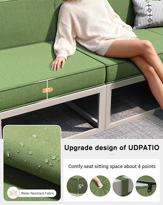 UDPATIO Aluminum Patio Furniture Set with Fire Pit Table, Modular Oversized Outdoor Sectional of Olefin 5 inch Cushion, Coffee Table and Waterproof Cover, Patio Conversation Sets for Porch, Deck
