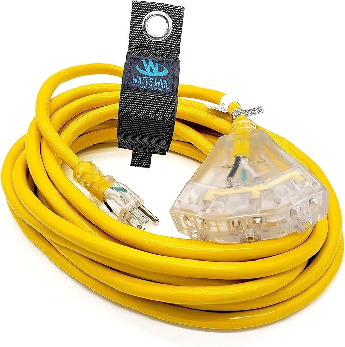25 ft Outdoor Extension Cord Waterproof - 12 Gauge Heavy Duty Extension Cord Splitter - Lighted Outdoor Extension Cords with Multiple Outlets - Watts Wire - 25' Grounded - extensiones electricas
