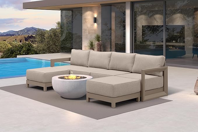 PURPLE LEAF Patio Furniture Set U-Shaped Outdoor Couch with 9.6" Thick Cushion and Soft Pillows 6 Piece Outdoor Sectional Sofas with Ottoman Modern Patio Conversation Sets for Yard Porch Deck, Khaki