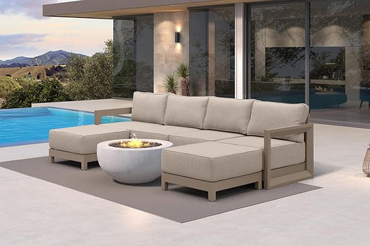 PURPLE LEAF Patio Furniture Set U-Shaped Outdoor Couch with 9.6" Thick Cushion and Soft Pillows 6 Piece Outdoor Sectional Sofas with Ottoman Modern Patio Conversation Sets for Yard Porch Deck, Khaki