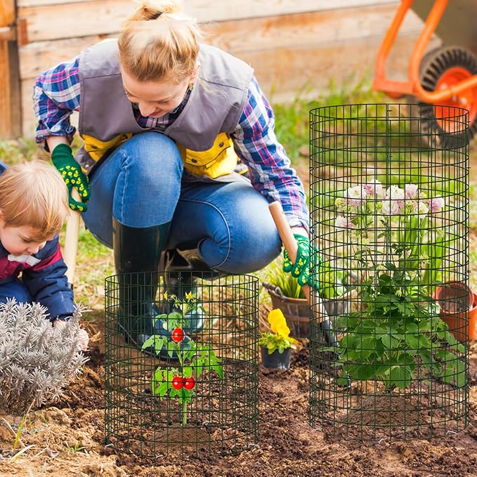 10 Pack Plant Protectors From Animals, 14" Dia X 14" H Wire Plant Protector Cage, 30pcs Metal Mesh Garden Cloches to Keep Rabbits, Squirrels and Chicken Out and Protection Vegetables Flowers Shrubs