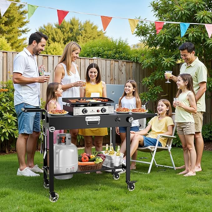 Portable Grill Cart for Blackstone Griddle, 440lb Foldable Outdoor Grill Table with Wheels for Ninja, 31" W x 17" D Blackstone Griddle Stand with Caddy Fit 17” or 22”, Black
