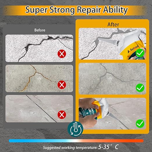 Concrete Crack Filler, Cement Crack Filler, Self Leveling Concrete Crack Repair Sealant–Quick-Drying, Waterproof, Durable Filler for Driveway, Sidewalk & Expansion Joint Repair-2 PCS
