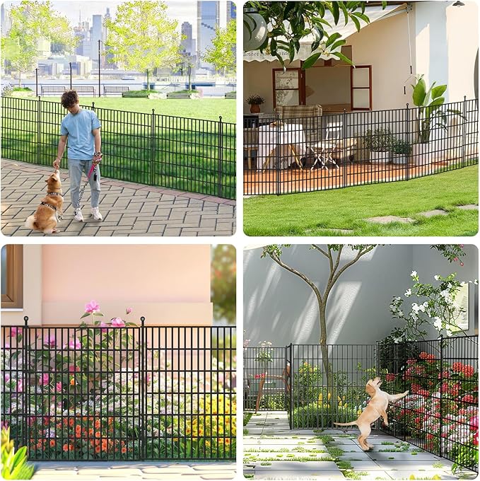 15 Panels No Dig Garden Fence, 32 in(H) X36.3 ft(L) Metal Fence Panels, Thickened Rustproof Garden Fencing, Animal Barrier Fence for Dogs, Rabbits, and Patio