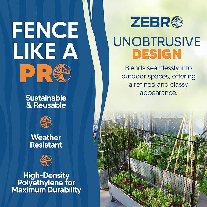 3/4" Square Mesh Plastic Fence Roll (40" x 25' - Black) - Unobtrusive 40 Inch High Temporary Garden Fencing Netting to Protect Plants, Patio, Porch, Yards and Outdoor Spaces from Deer & Animals
