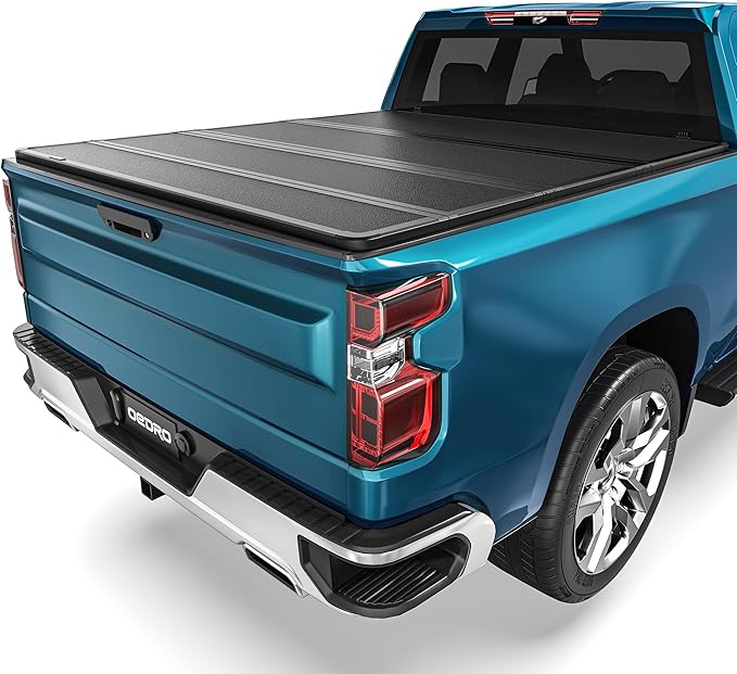 OEDRO Quad Fold Hard Truck Bed Tonneau Cover Fit for Chevy Silverado 1500 / GMC Sierra 1500 New Body Style 2019-2025 with 6.6ft Bed w/o Multi-Flex Tailgate, Black