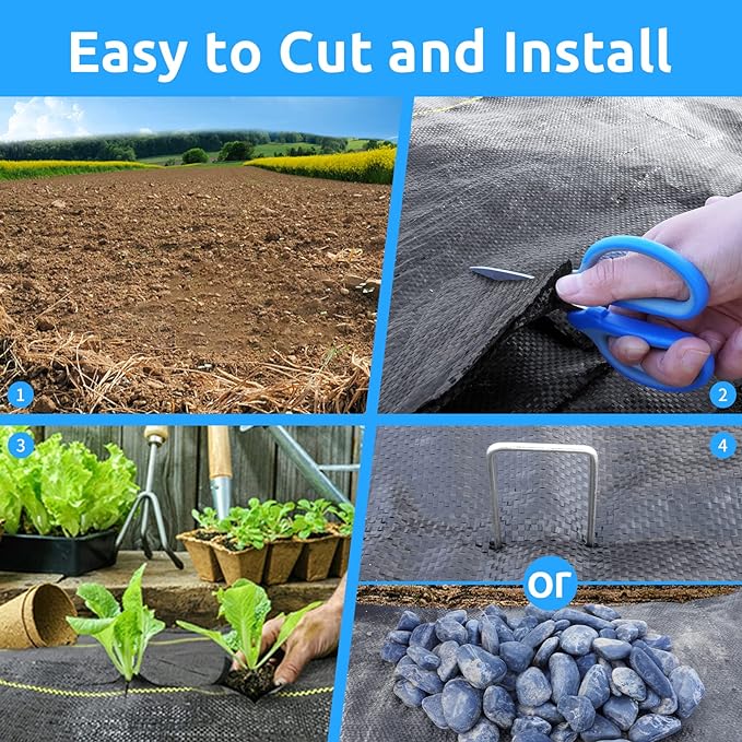 3ft x50ft Pro Black Weed Barrier, 6oz Premium Landscape Fabric-Heavy Duty Woven Ground Cloth with Superior Permeability Weed Control Convenient Design