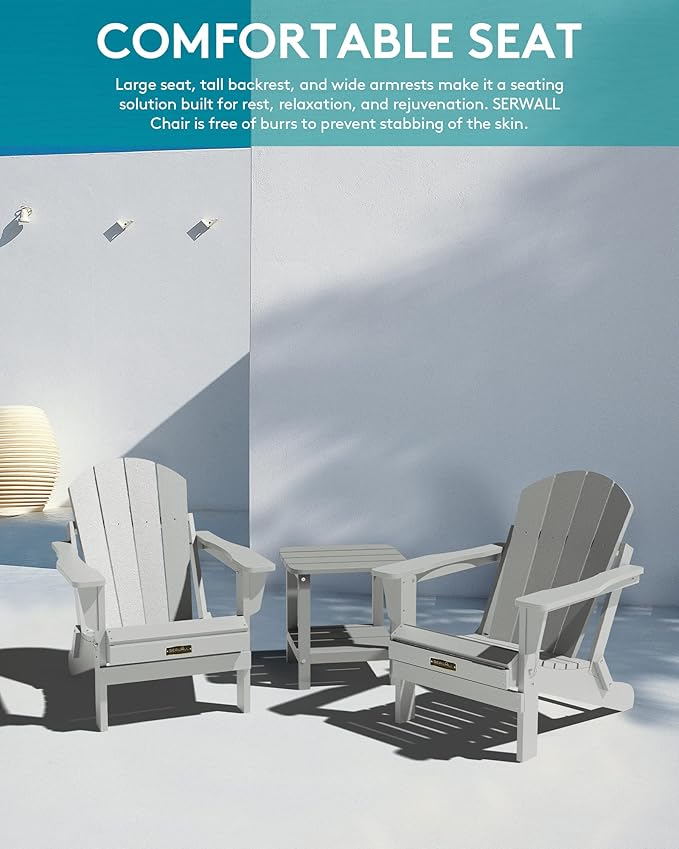 SERWALL Foldable Adirondack Chair Set of 2 for Patio Garden Outdoors Fire Pit-Space Grey